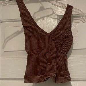 Brown Ribbed Women's Top